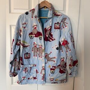 Nick & Nora Light Blue Size Small Sock Monkey Flannel Pajama Top